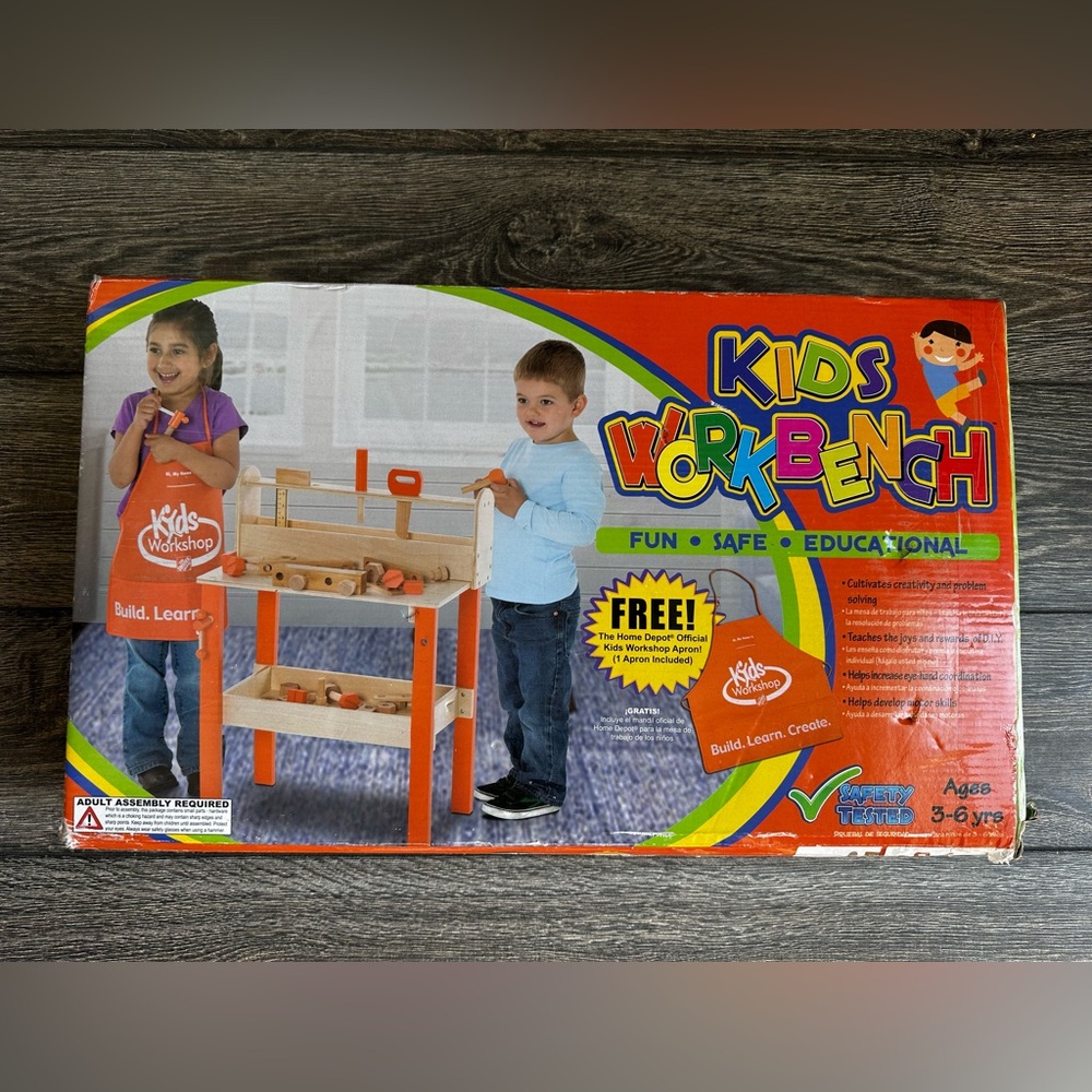 Kids Workshop Workbench - Orange and Natural Wood